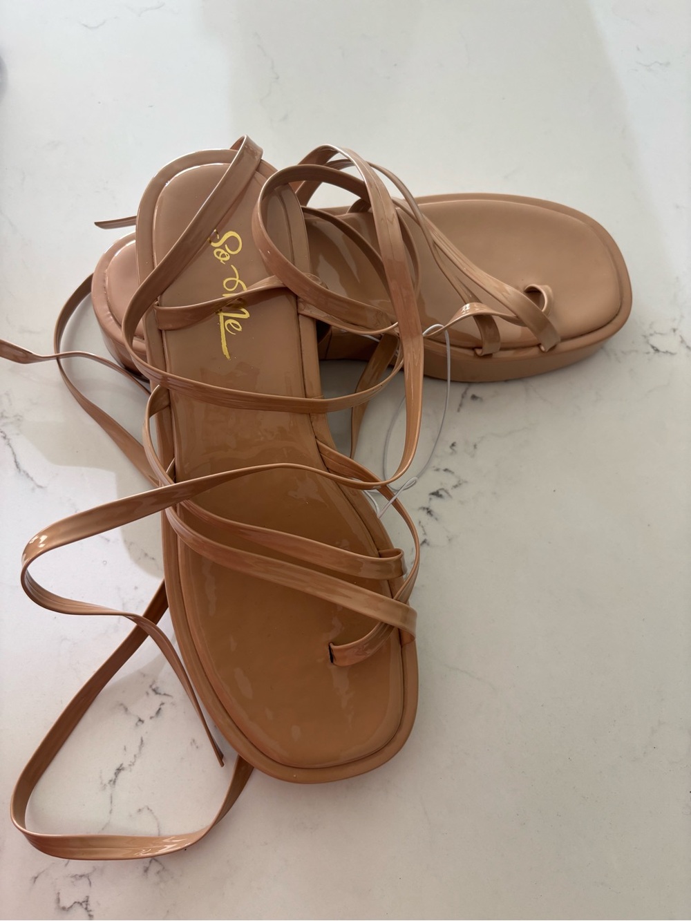 So Me Nude Patent Strappy Lace-Up Sandals - Picture 2 of 3